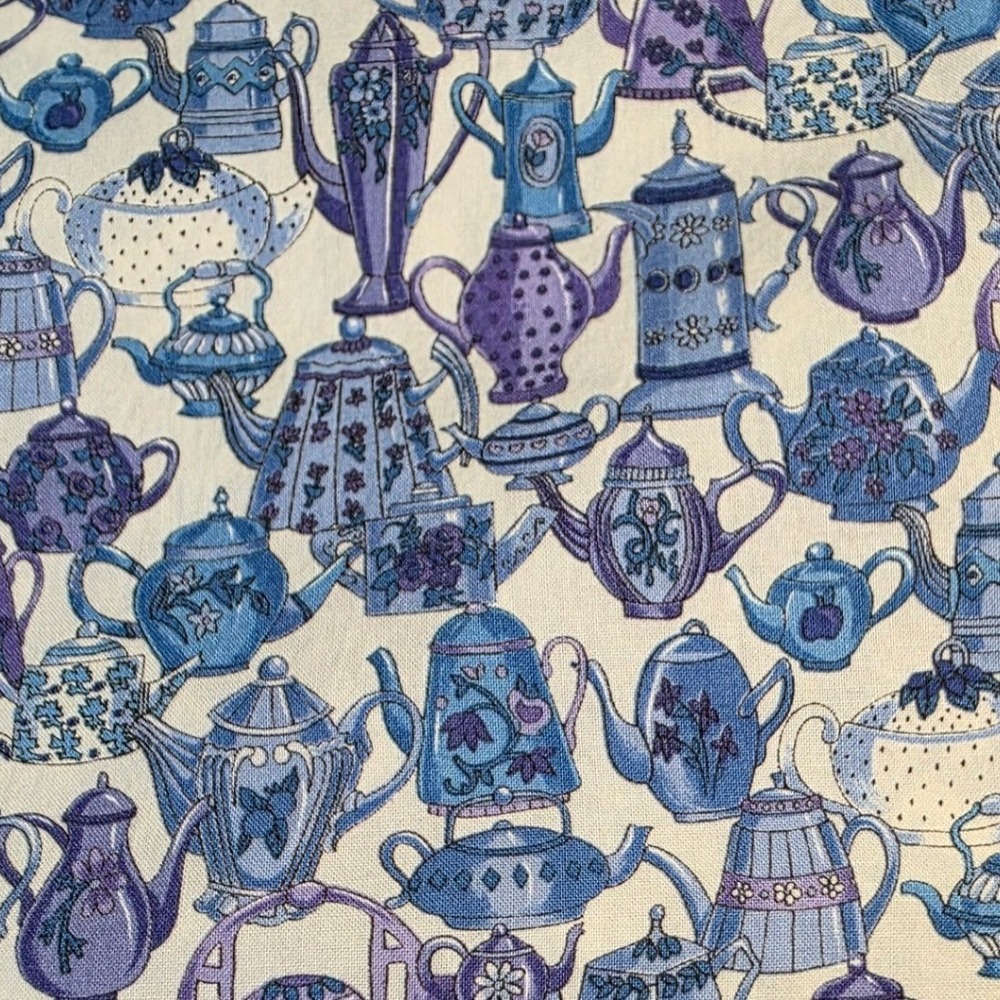 Robert Kaufman Fabric Teapot Print Blue Purple Cotton 1/4 yd x 42 in